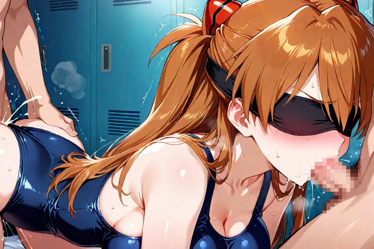絶叫！ 巨乳ア〇カ・ラングレー 目隠し監禁 スク水編 強●フェラ 口内射精 手マン 挿入＆フェラ 中出し 文字入り50枚 合計500枚 - サンプル画像 7