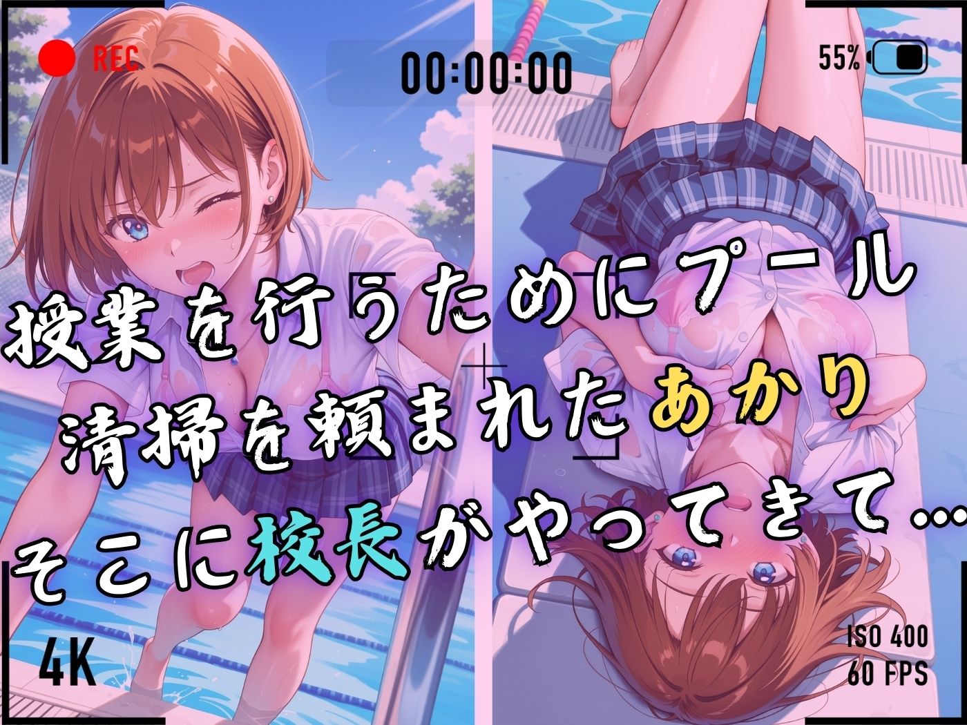 【4Kイラスト】1万3000人の生徒を抱いた校長による森あかりへの性指導（プール掃除編） - サンプル画像 4