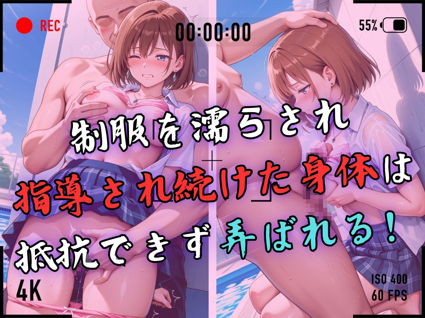 【4Kイラスト】1万3000人の生徒を抱いた校長による森あかりへの性指導（プール掃除編） - サンプル画像 5