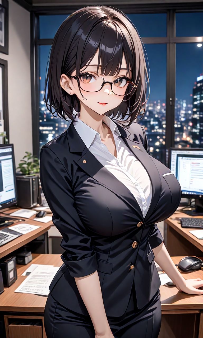 黒髪メガネ巨乳OL - サンプル画像 1
