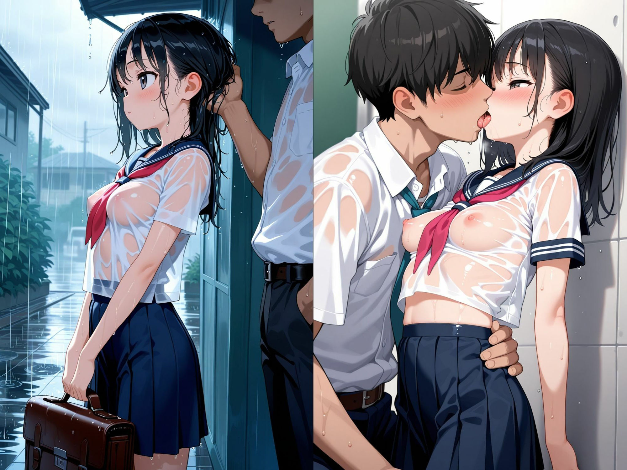 【ずぶ濡れ】  女子校生との不純な雨宿り〜濡れた体を性交で温める〜 - サンプル画像 1
