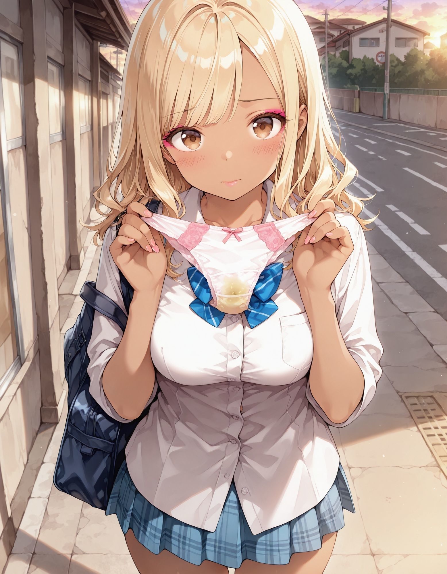 黒ギャル制服女子からパンツプレゼント - サンプル画像 1