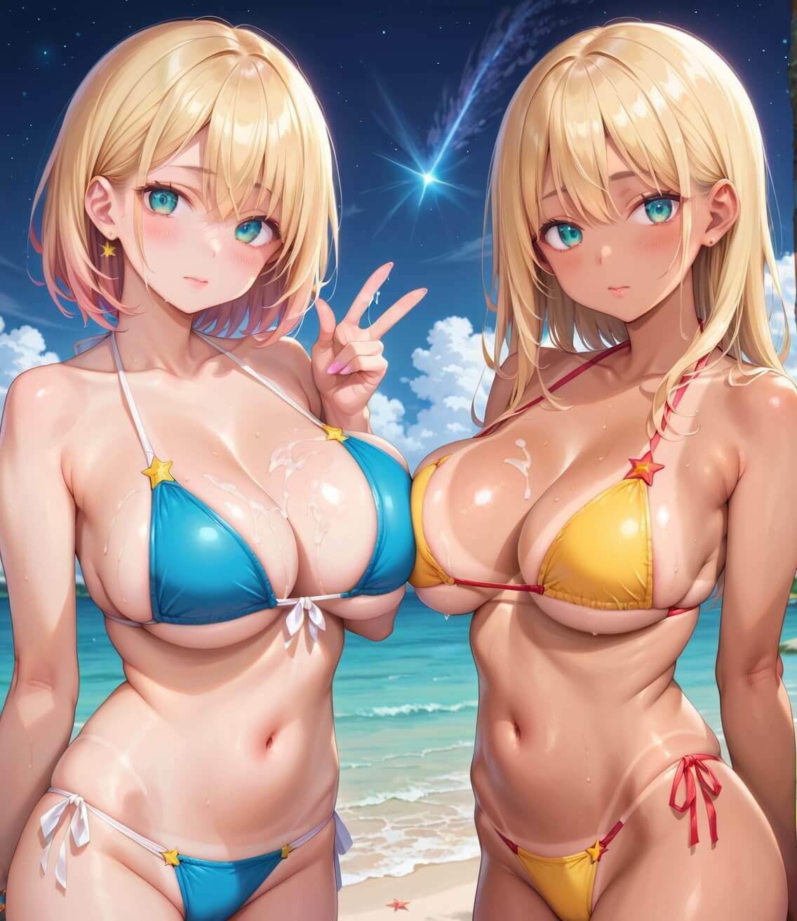 水着ギャルちょろい・夜の海で水着ギャルとチョロすぎ案件6★250枚 - サンプル画像 1