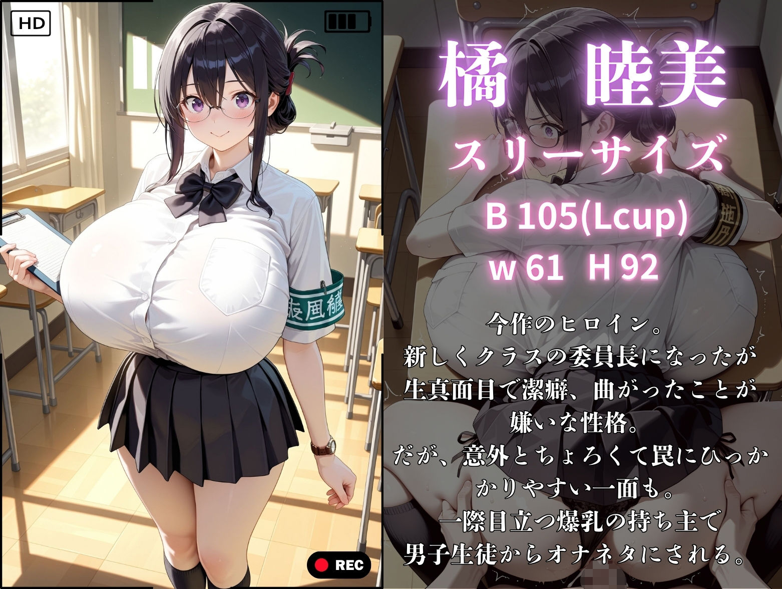 爆乳Lカップ委員長はちょろいので催●オナホにしてヤった - サンプル画像 1