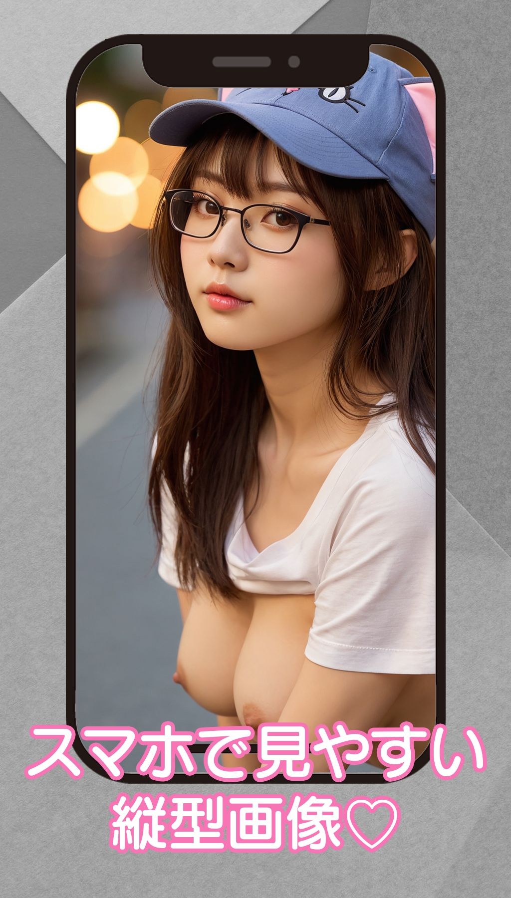 【スマホで見やすい縦型9:16】〜ねこ耳×メガネ〜 Dolls AI美女ヌード写真集 Vol.58 - サンプル画像 1