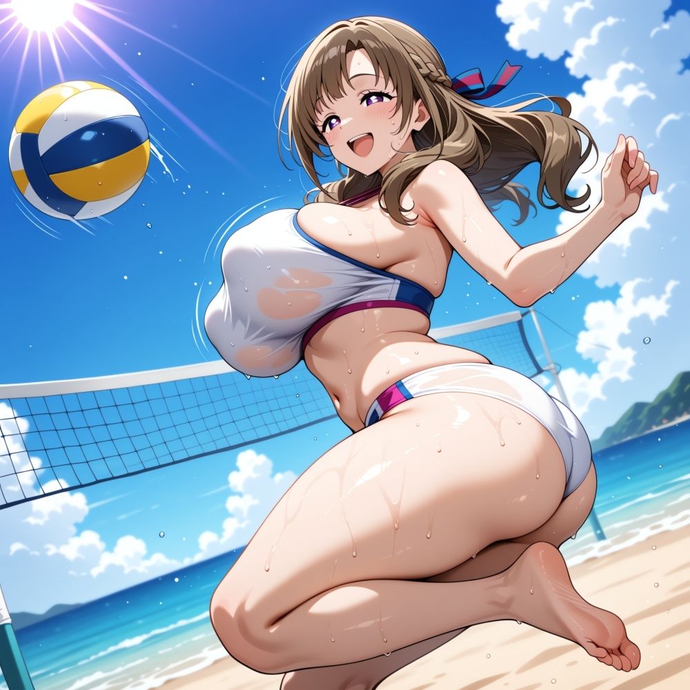 夏のビーチバレースポーツビキニコスプレ人妻カップル発情中出しHの夢18禁同人エロ画像CG集R-18 - サンプル画像 6