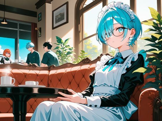 青髪メイドとのHな日常 - サンプル画像 1
