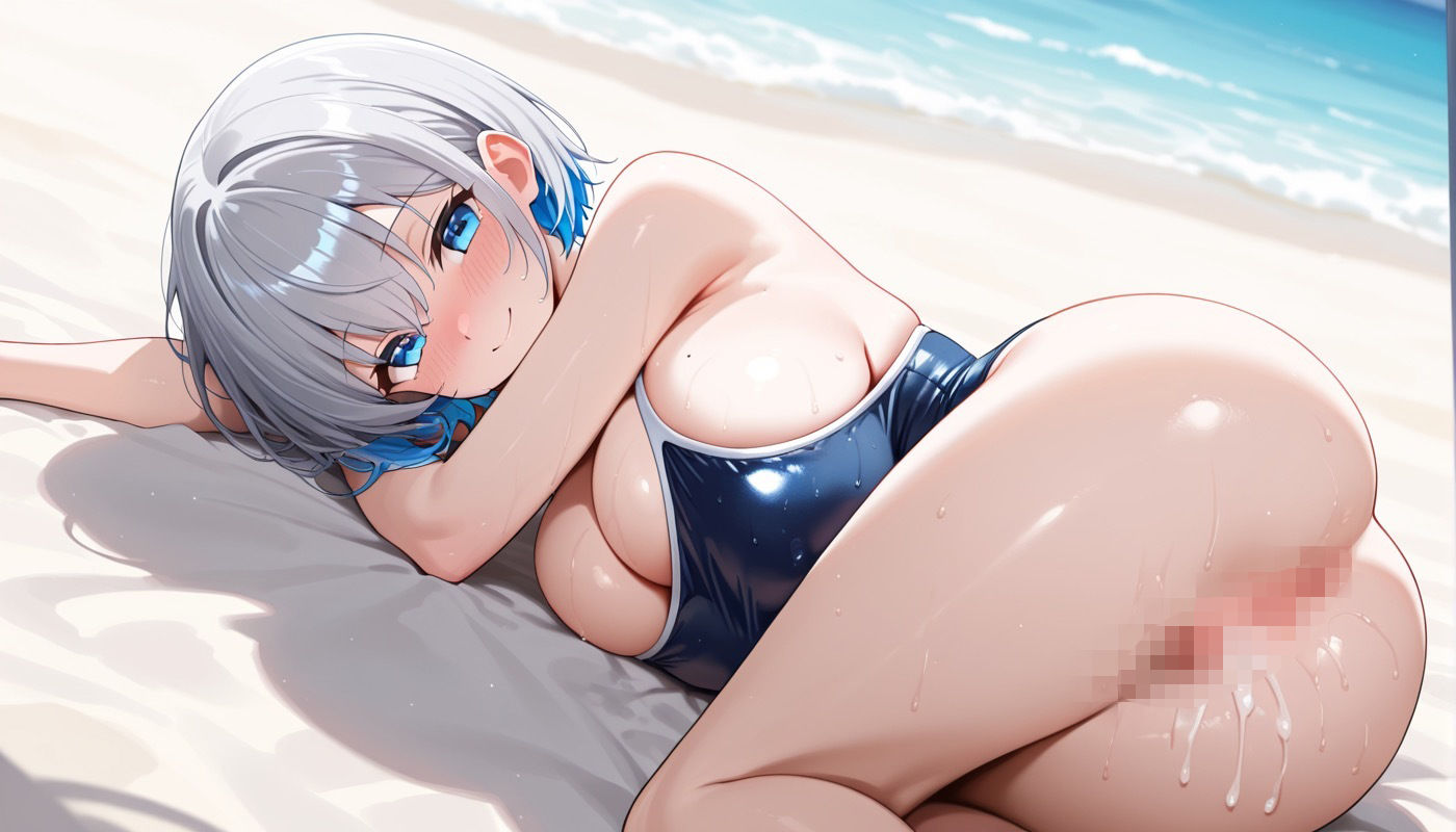 巨乳女子学生快晴快楽水しぶき 〜白髮スク水編〜 - サンプル画像 5