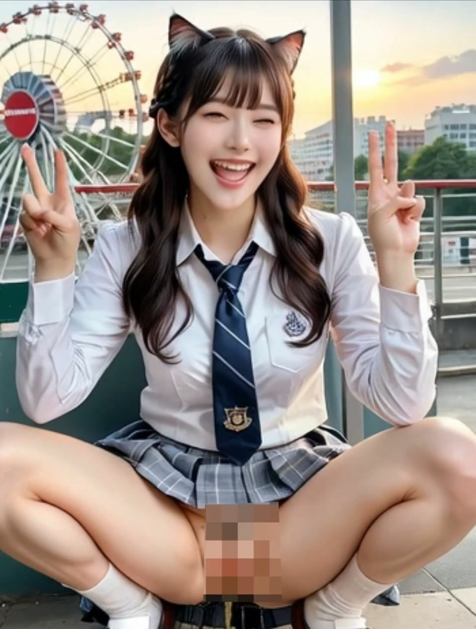 衝撃ショート動画！「承認欲求」強めの女子〇生！SNSをバズらせる為に遊園地で野外露出オシッコ撮影！！おふざけおしっこ！！ピースサイン＆無邪気な笑顔で大量放尿！！ - サンプル画像 3