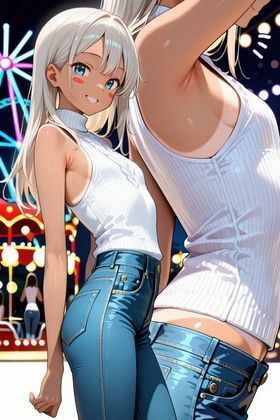 黒ギャル火遊びレジャーランド 〜ナイトプールと夜の絶叫肉棒でパンパン三昧〜 - サンプル画像 1