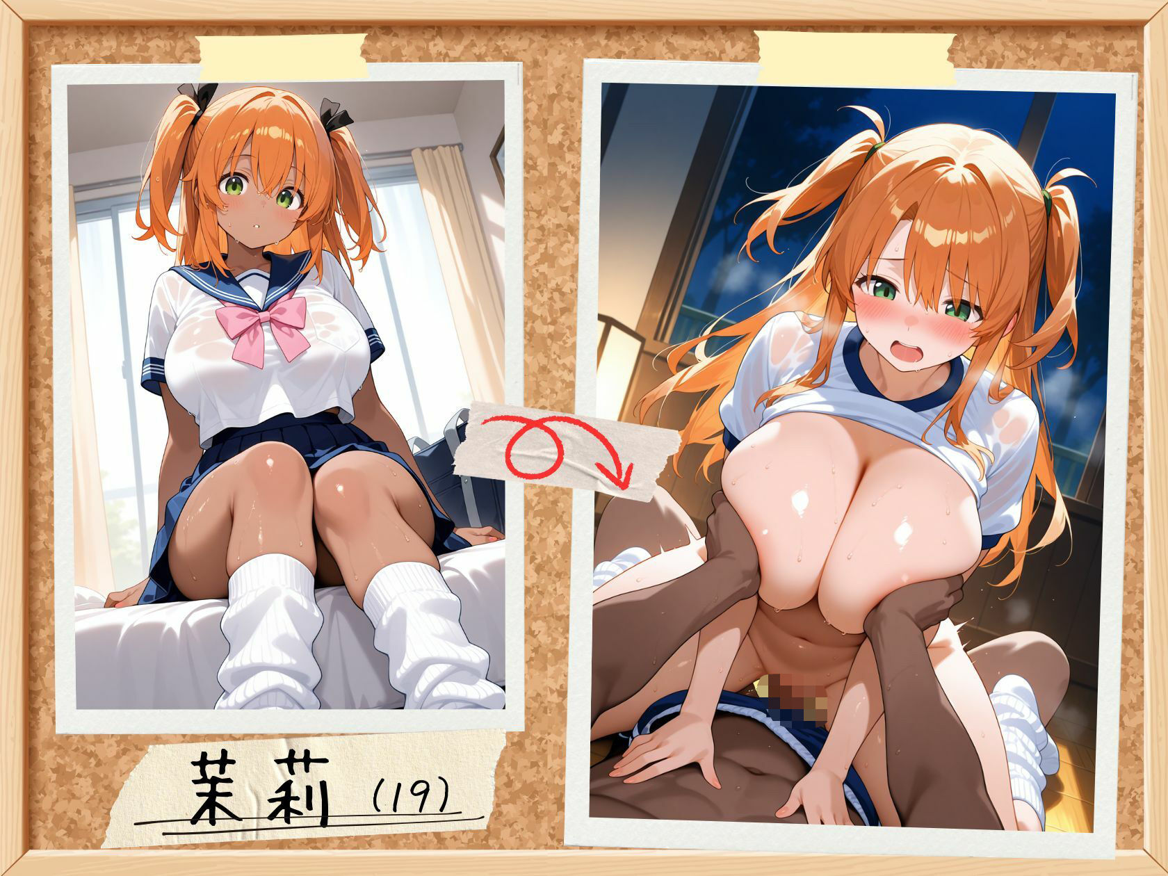 爆乳黒ギャルが白ギャル変身！制服＆ブルマ - サンプル画像 7