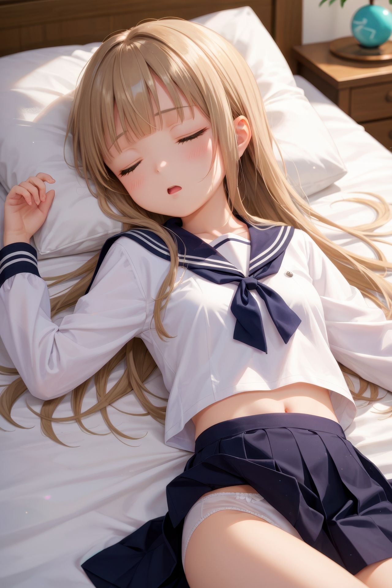 眠っている制服娘を全裸にする - サンプル画像 1