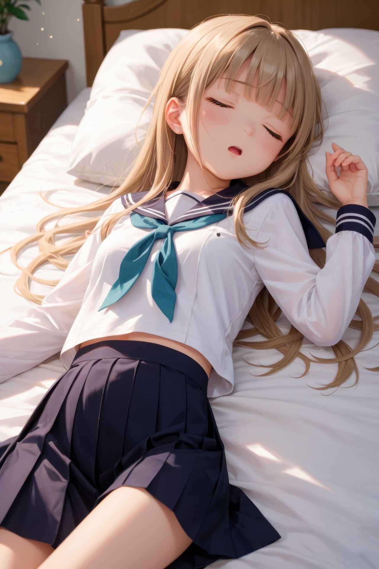 眠っている制服娘を全裸にする - サンプル画像 2