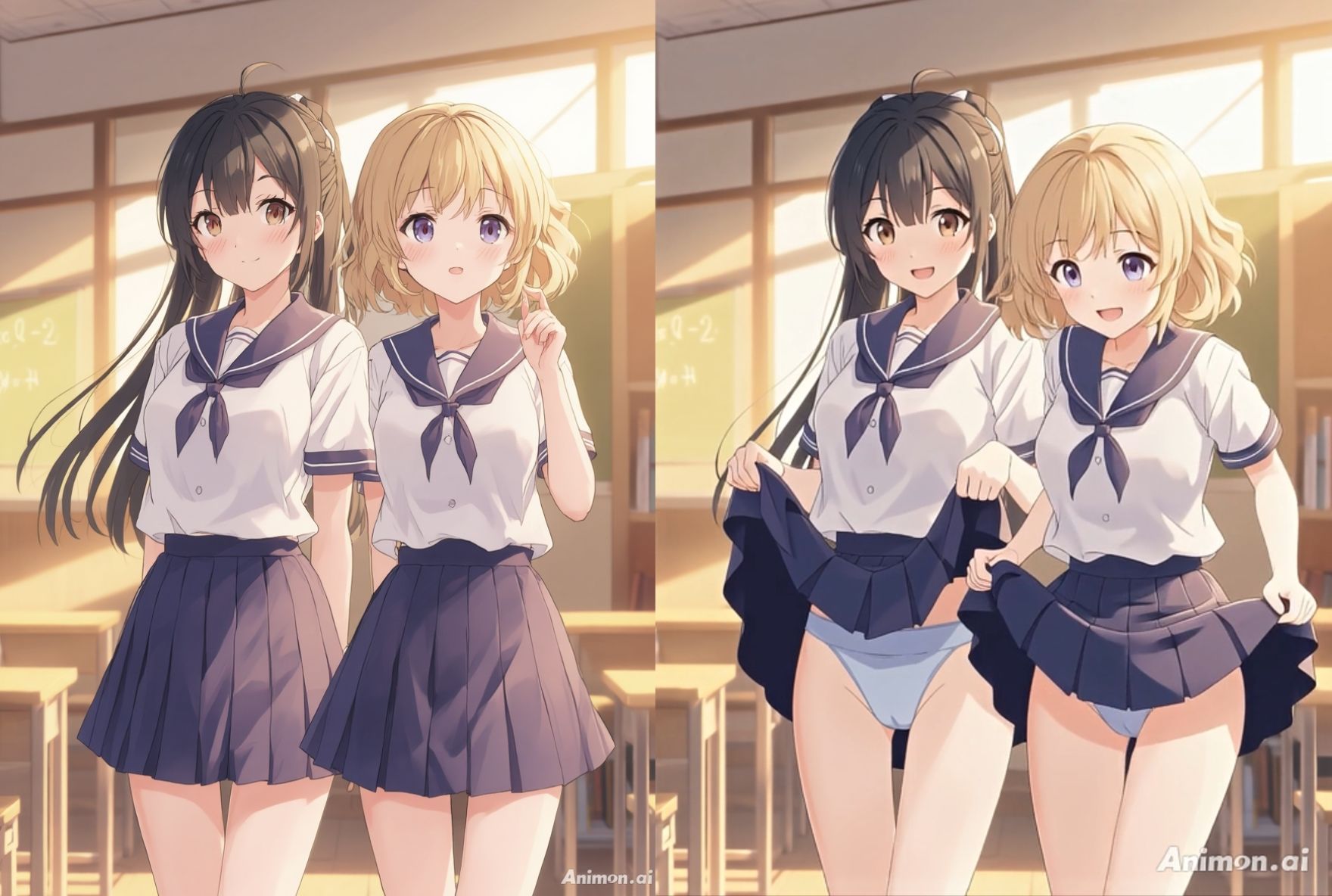 【アニメ36分】にこいち（二人一組）ひたすらミニスカめくって生パンツ！ミニスカートJ系制服を着た女の子がはいている400枚以上のパンティー！純白ショーツから、ブルマやスパッツっぽい下着まで！大胆な女の子から、ツンデレで見せてくれない女の子まで - サンプル画像 3