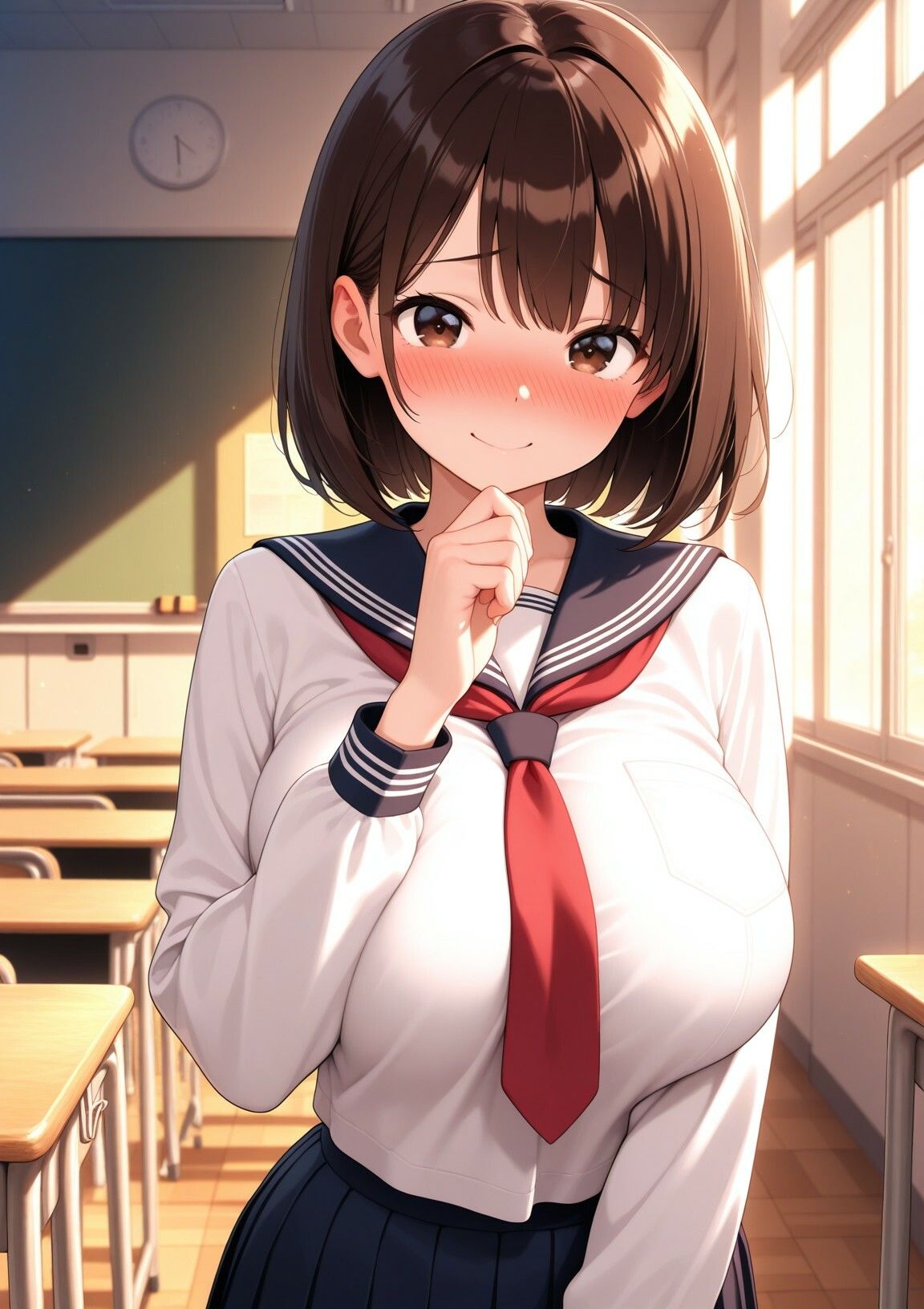 初恋の美少女と○校で再会。告った勢いで教室でセックス！校庭に人がいるのに巨乳に我慢できず2人だけでイチャイチャ開始！ - サンプル画像 1