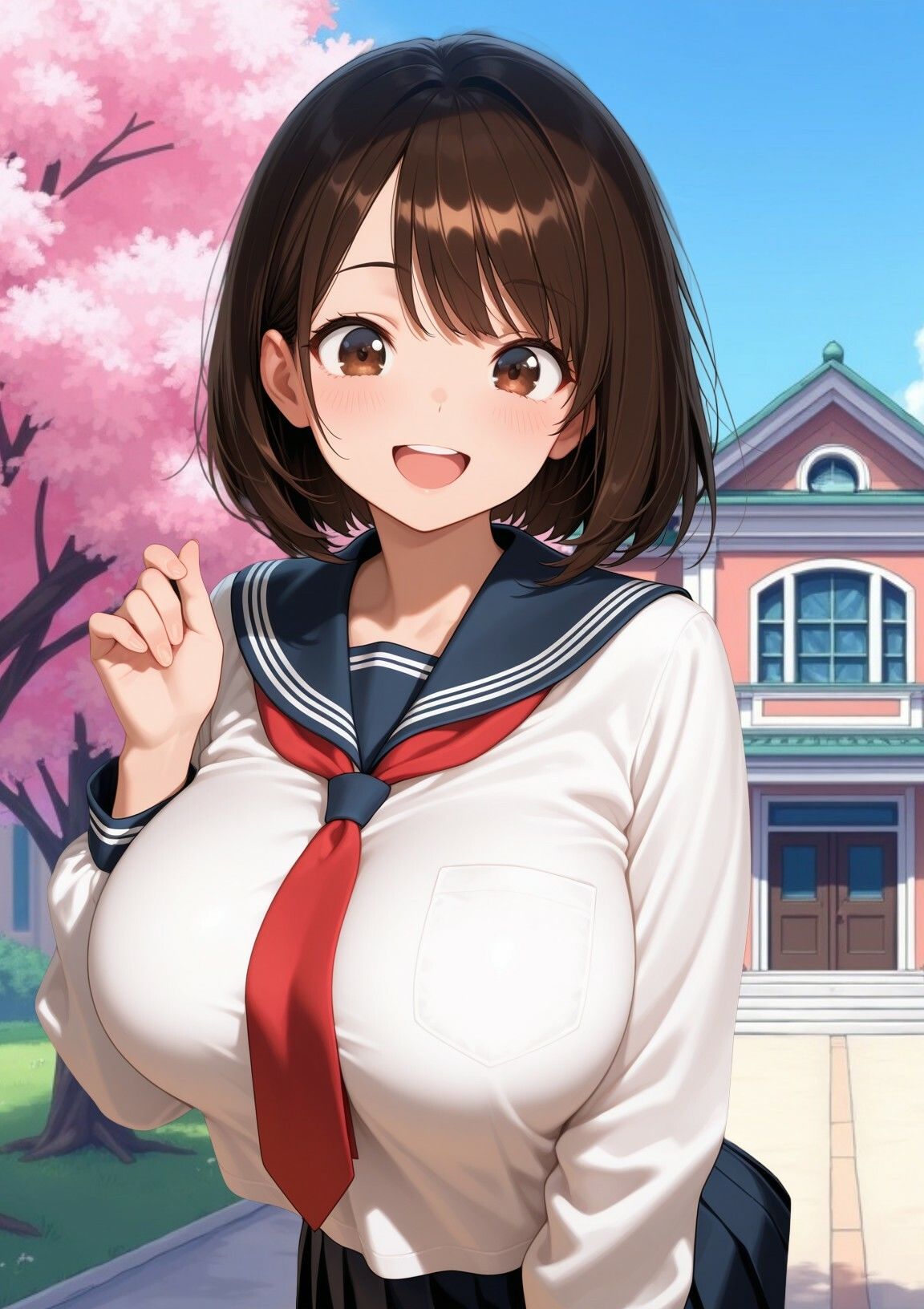 初恋の美少女と○校で再会。告った勢いで教室でセックス！校庭に人がいるのに巨乳に我慢できず2人だけでイチャイチャ開始！ - サンプル画像 2