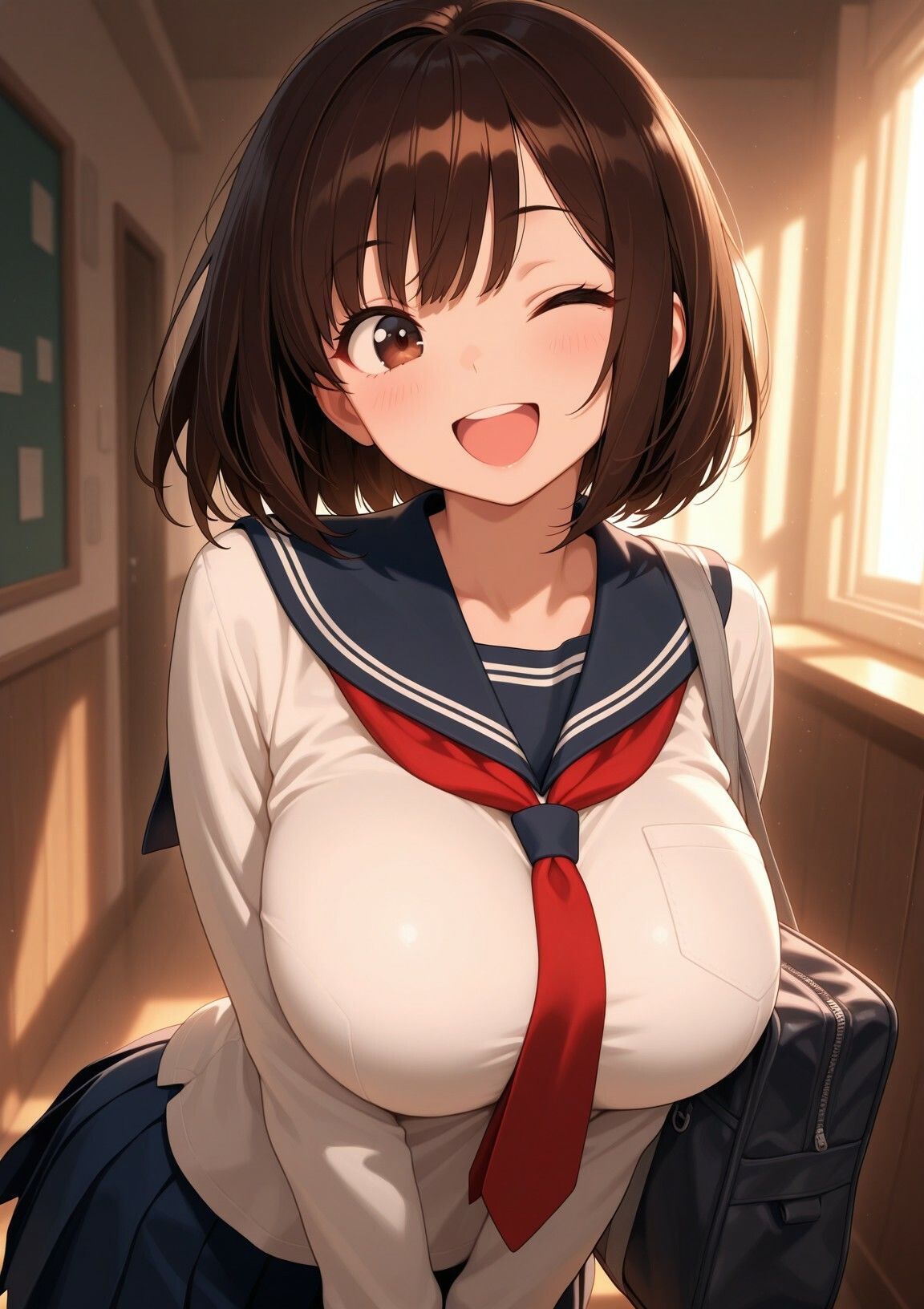 初恋の美少女と○校で再会。告った勢いで教室でセックス！校庭に人がいるのに巨乳に我慢できず2人だけでイチャイチャ開始！ - サンプル画像 3