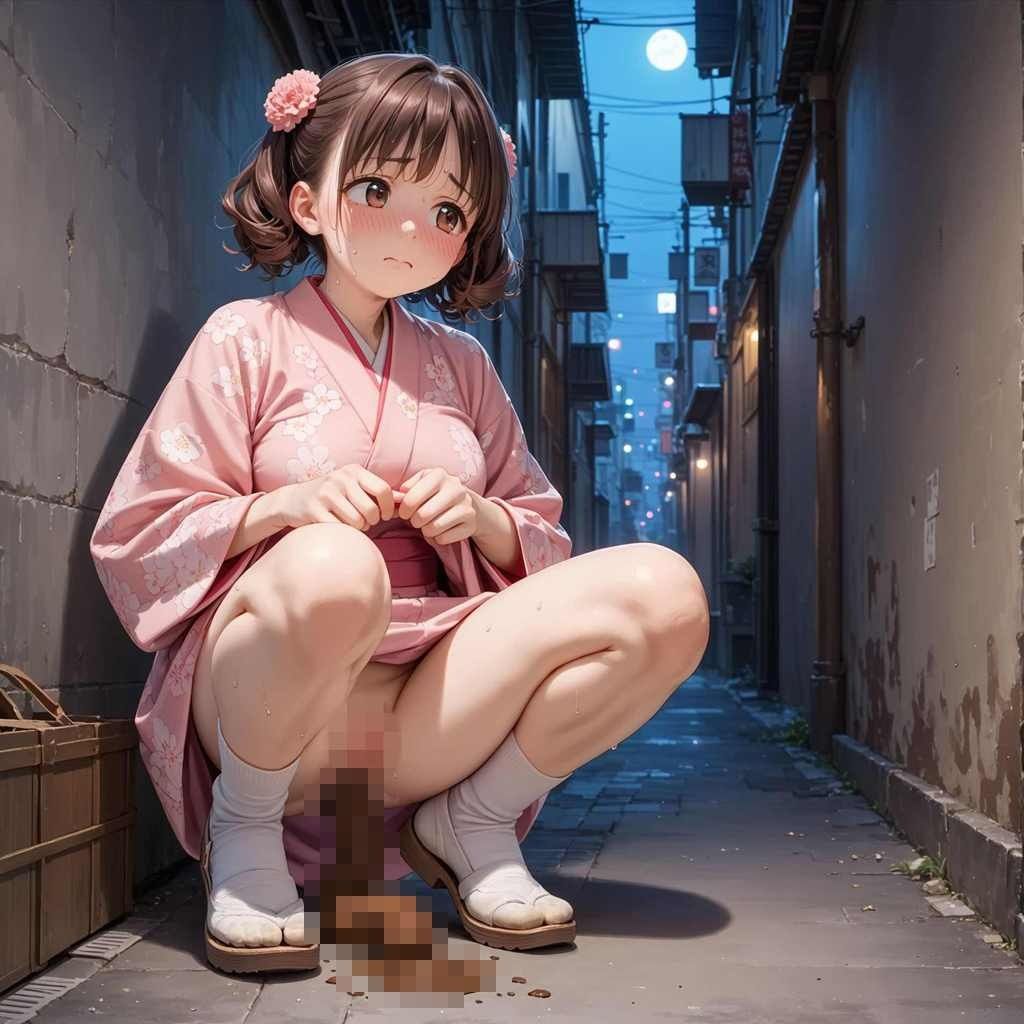 路地裏浴衣排泄 - サンプル画像 2