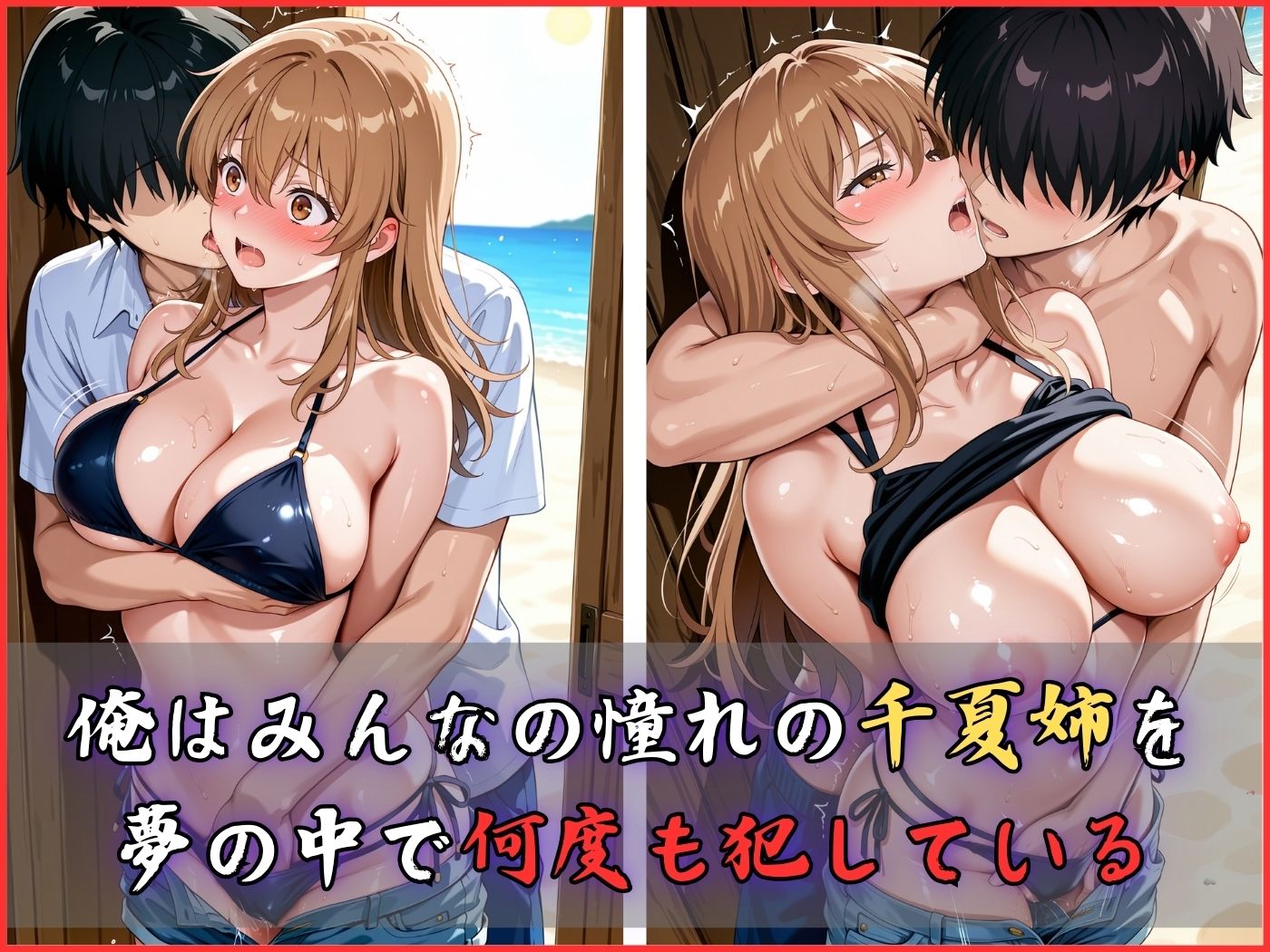 【4Kイラスト】淫夢堕_俺の淫夢で神崎千夏の本性を犯し尽くす！！（海の家編） - サンプル画像 4