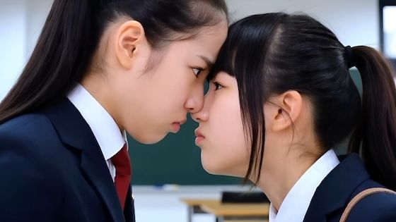 学校で好きな男子を巡って鼻と鼻とくっつけて言い争う女子校生 - サンプル画像 1