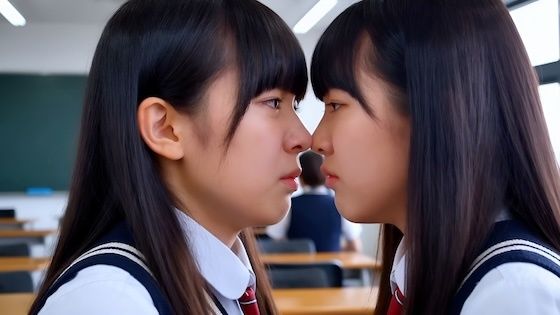 学校で好きな男子を巡って鼻と鼻とくっつけて言い争う女子校生 - サンプル画像 2
