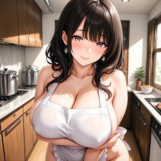 巨乳×裸エプロン - サンプル画像 1