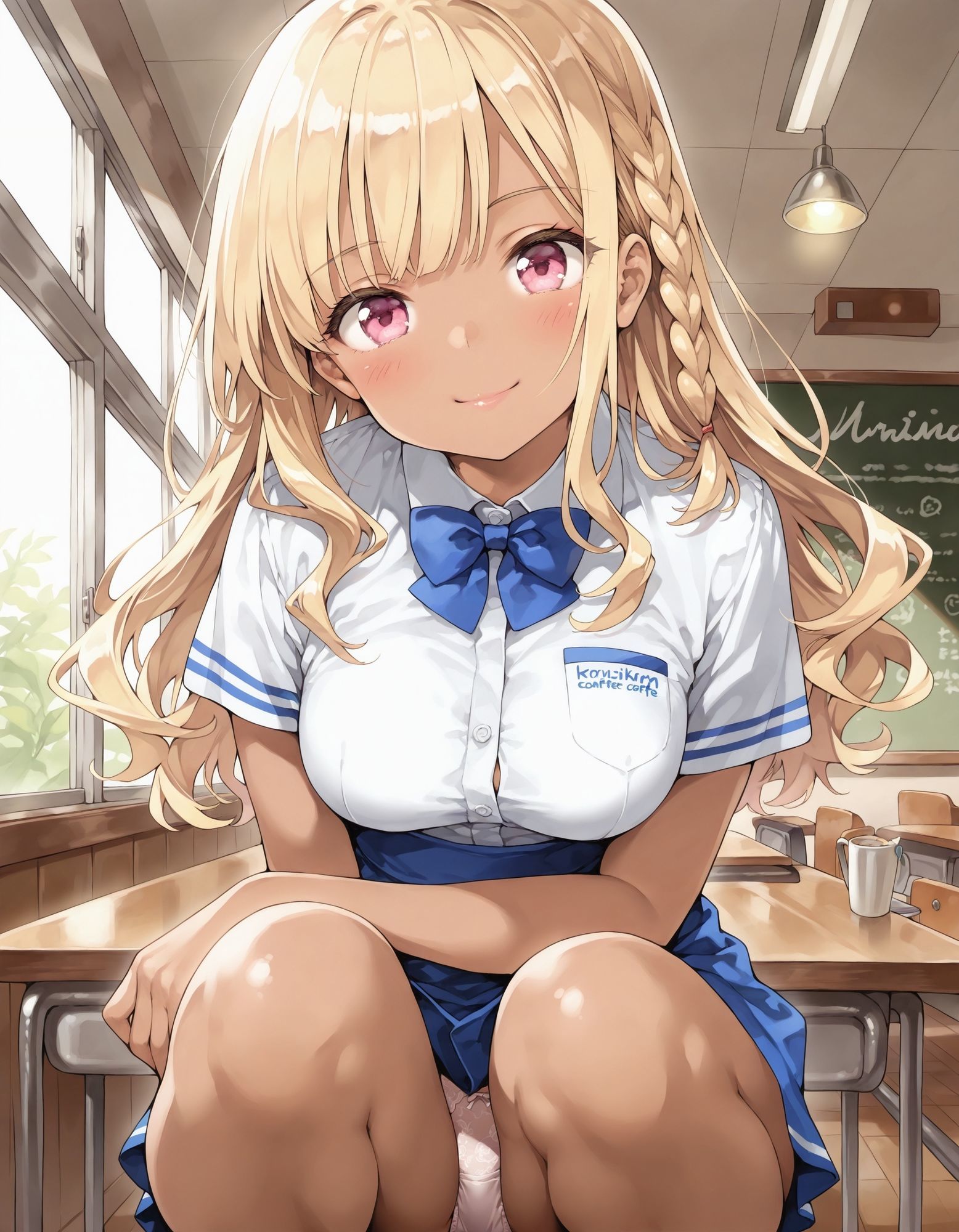 黒ギャルウェイトレスのしゃがみパンチラ - サンプル画像 3