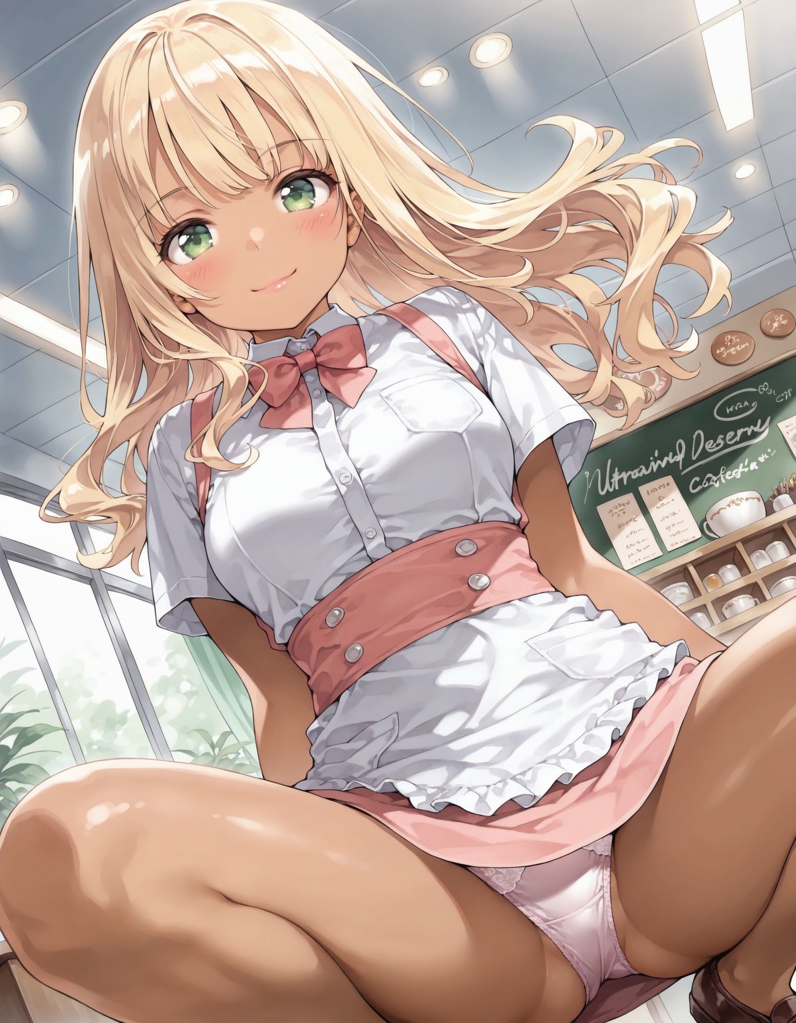 黒ギャルウェイトレスのしゃがみパンチラ - サンプル画像 6