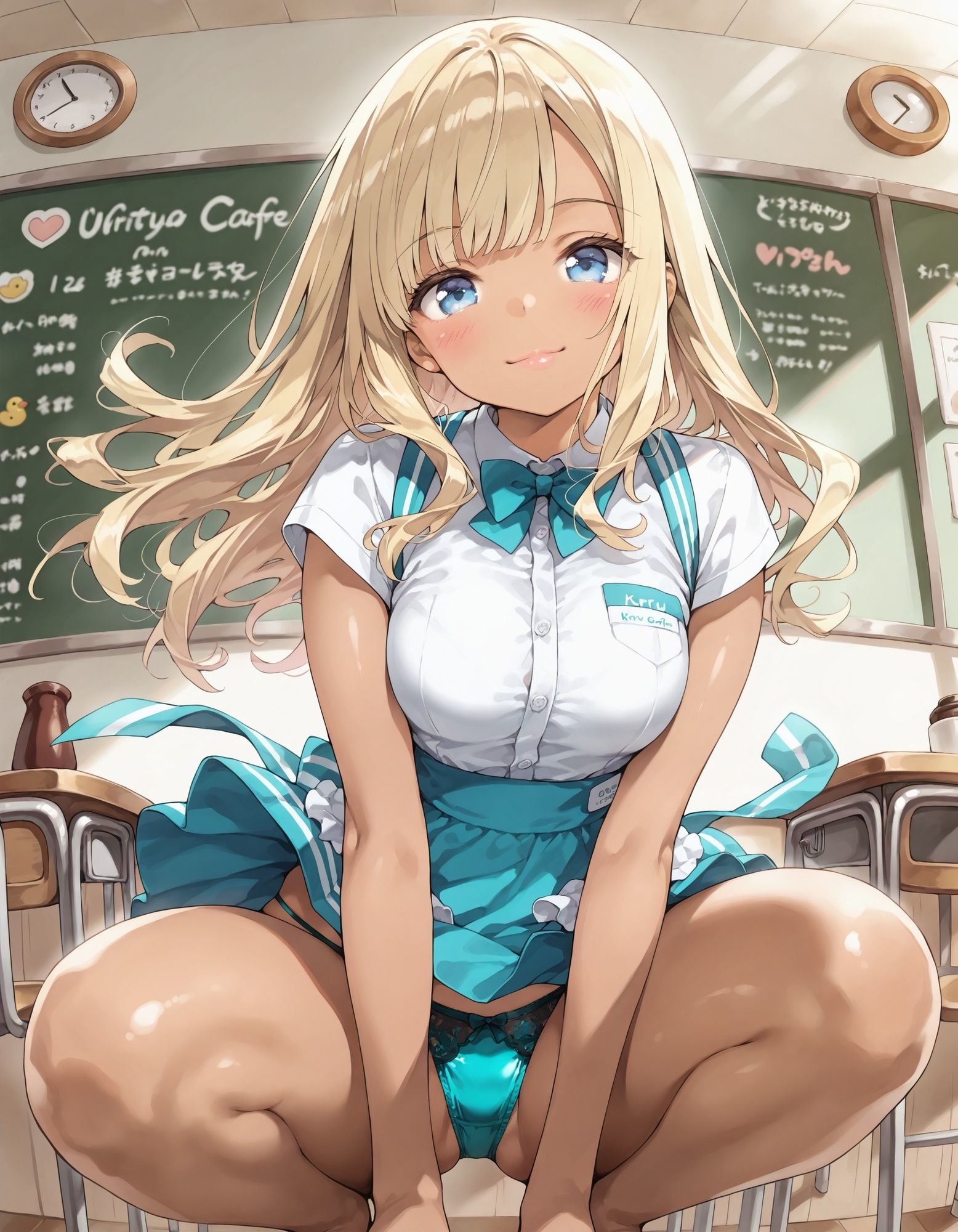 黒ギャルウェイトレスのしゃがみパンチラ - サンプル画像 7