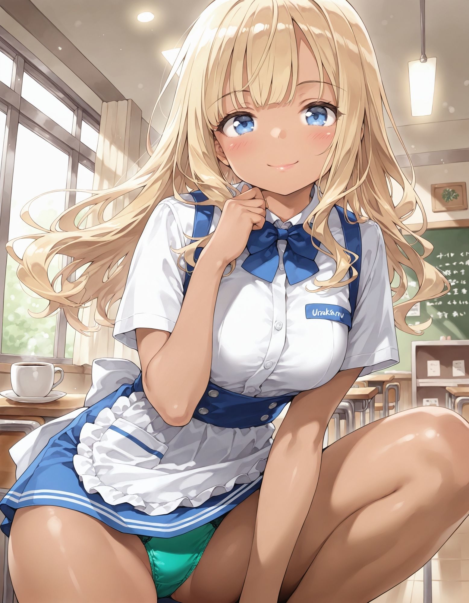 黒ギャルウェイトレスのしゃがみパンチラ - サンプル画像 8