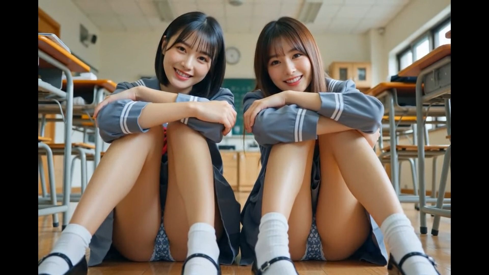 制服女子の体育座りパンチラショート動画集 - サンプル画像 4