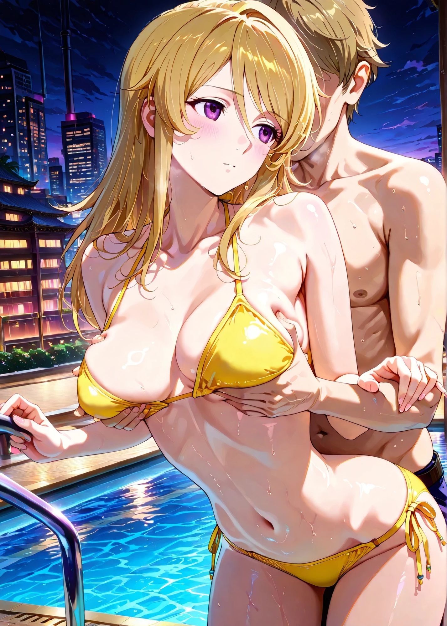 森〇  黄色ビキニでナイトプール - サンプル画像 2