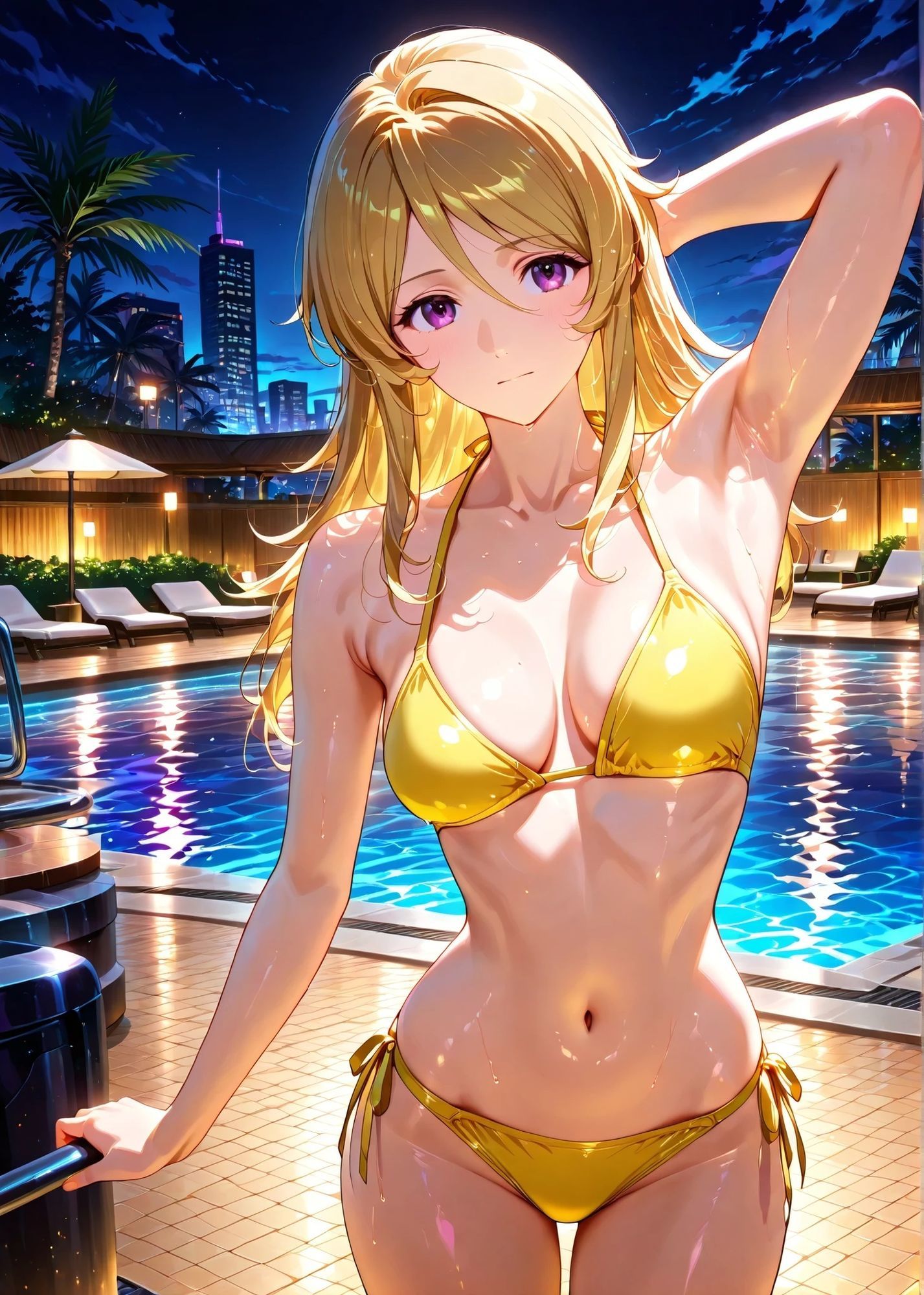 森〇  黄色ビキニでナイトプール - サンプル画像 4