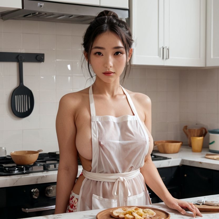 裸にスケスケエプロンの美女（セリフなし  AI画像集） - サンプル画像 3