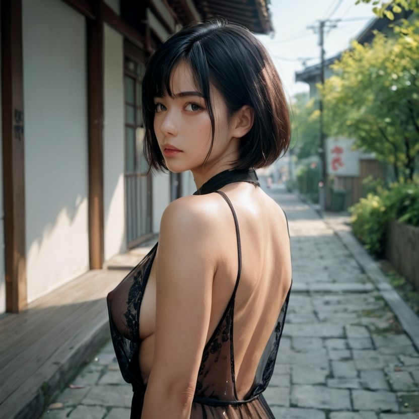 シースルーの透けたドレスが流行の時代の街角（セリフなし  AI画像集） - サンプル画像 10