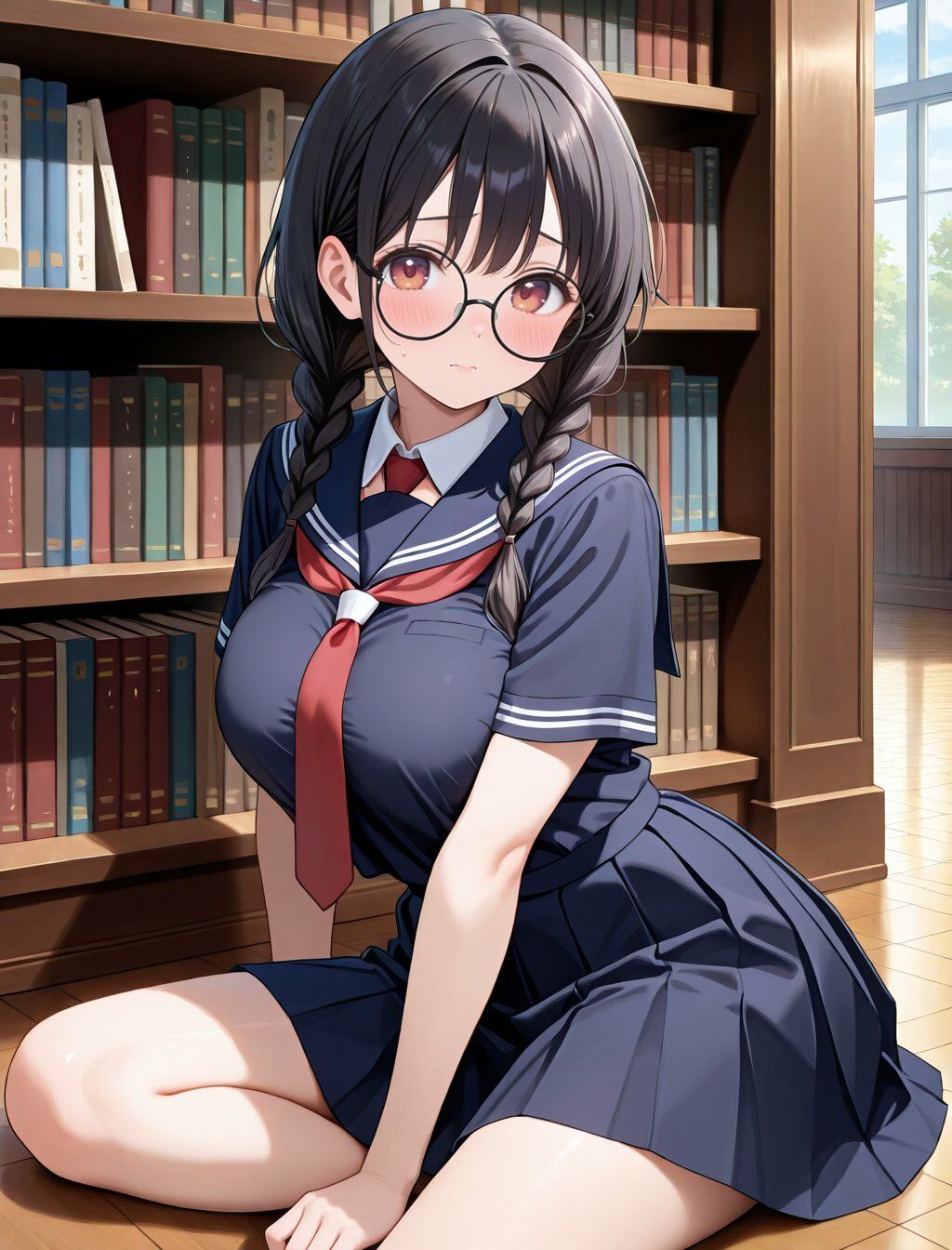 静寂の図書室で乱される委員長 - サンプル画像 2