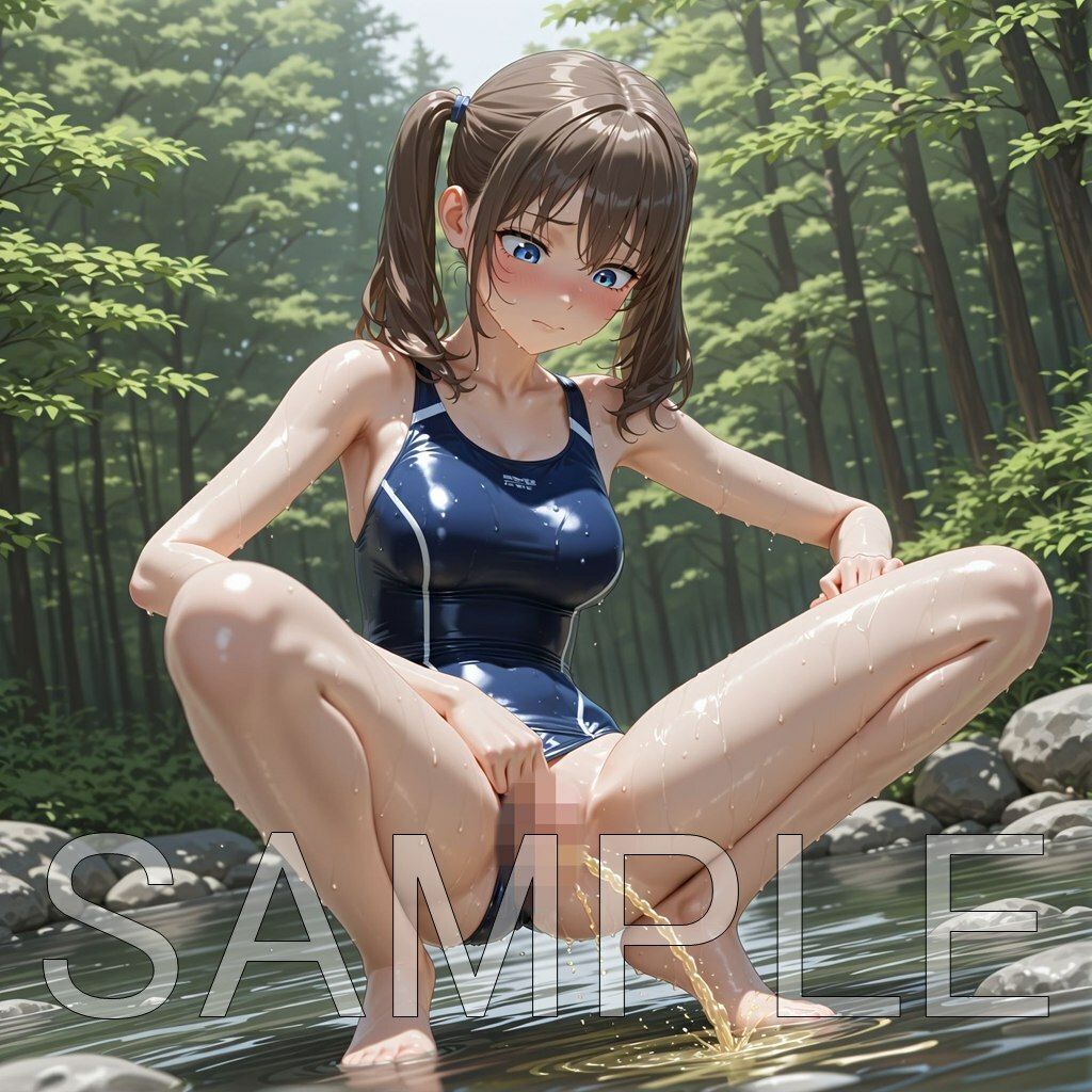 スク水野外放尿 - サンプル画像 1