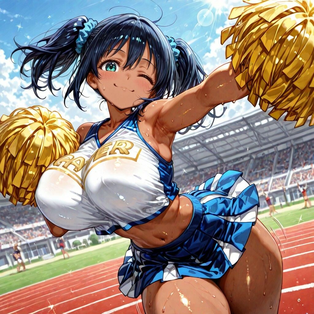 ムッチムチ黒ギャル  応援中は笑顔  応援後はトロ顔 - サンプル画像 8