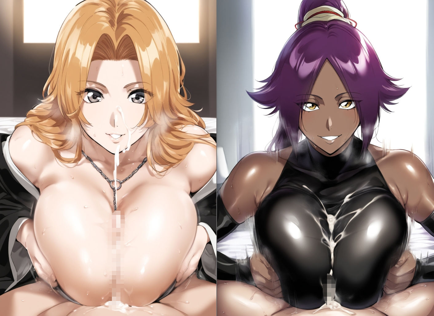 松〇乱菊＆四〇院夜一のパイズリ - サンプル画像 1