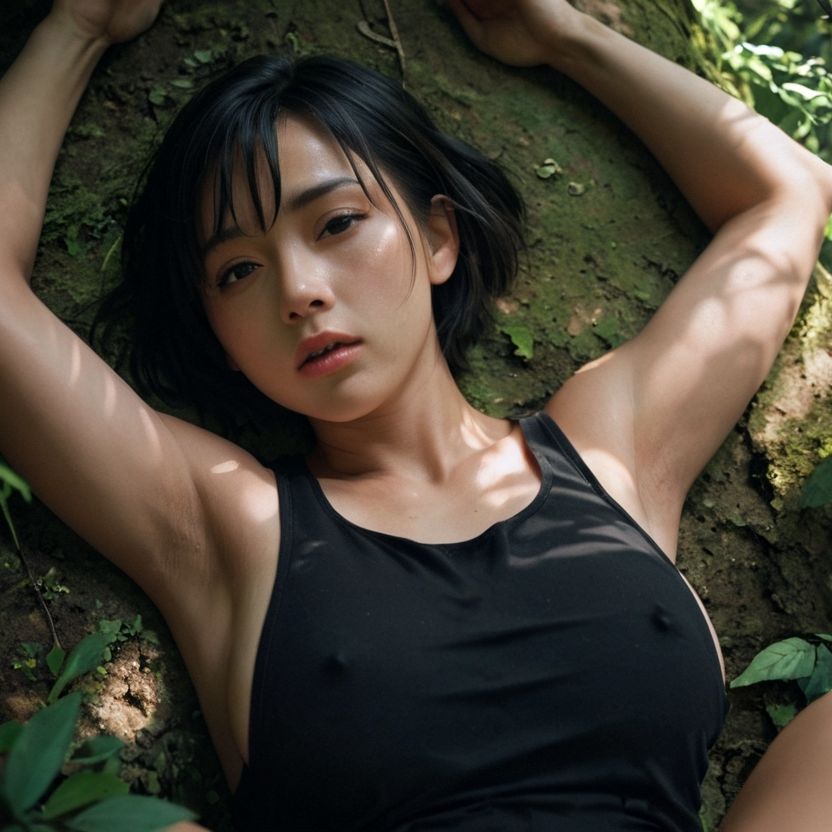 森の中でタンクトップを脱いだお姉さんを押し倒した（セリフなし  AI画像集） - サンプル画像 1