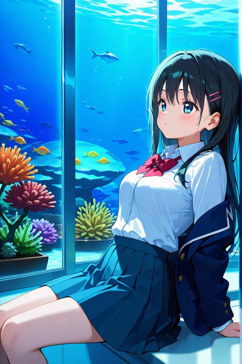 制服未遂。日記【水族館編】──蒼い光に浮かぶ横顔。 - サンプル画像 3