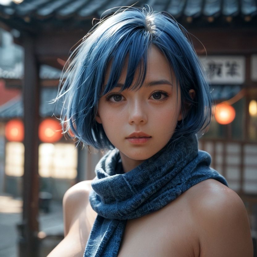 ショートヘアのマフラーの美女（セリフなし  AI画像集） - サンプル画像 2