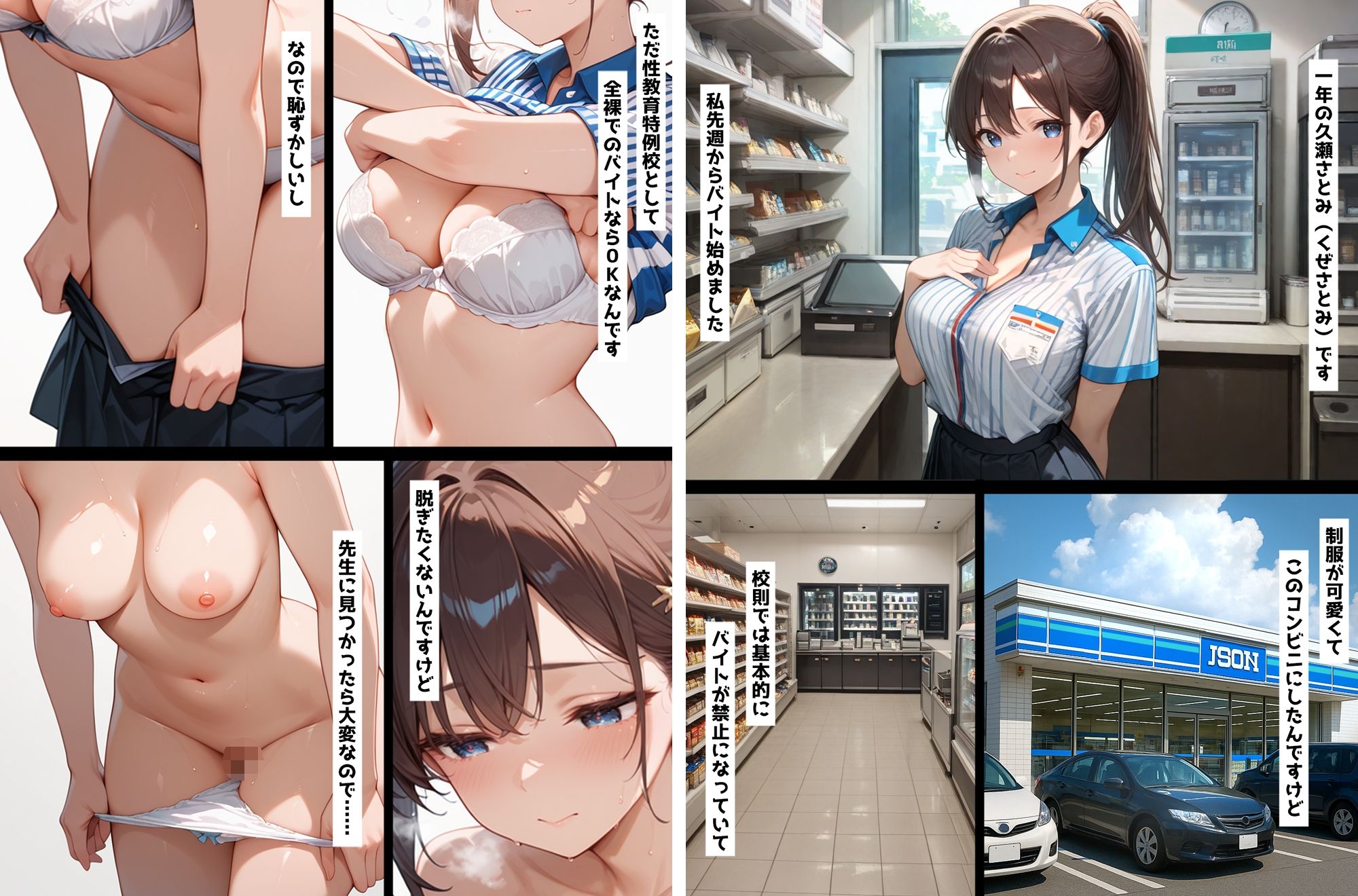 性教育学園X 総集編15【セリフ入有】全裸バイト コンビニ編＆全裸バイト2バーガーショップ編 - サンプル画像 1