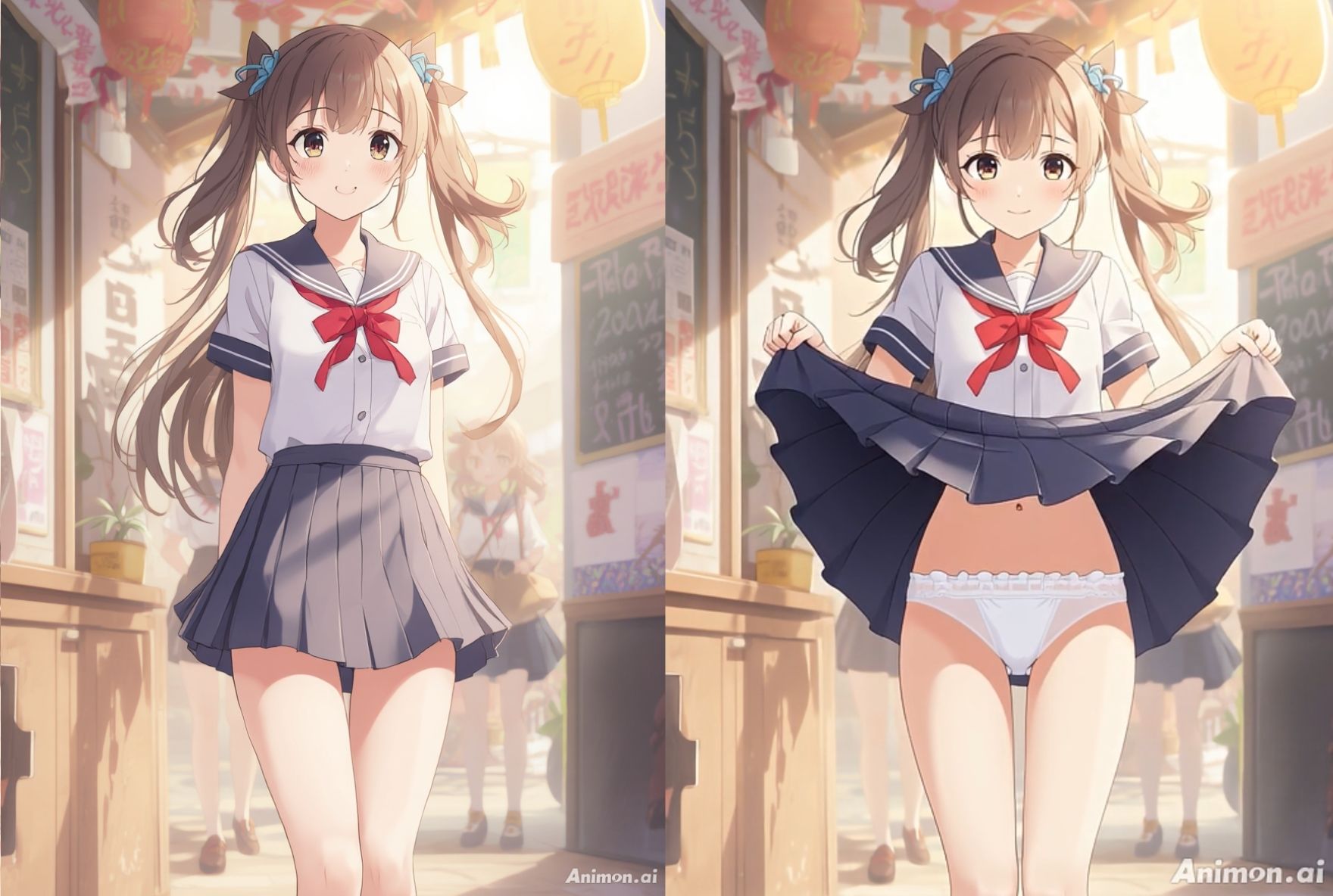 【アニメ28分】文化祭でひたすらミニスカめくって生パンツ！ミニスカートの制服を着た女の子200人以上がパンティーを見せてくれる、妄想の世界での文化祭！ふわふわな純白ショーツや紐パンから、ブルマやスパッツっぽい下着まで！大胆な女の子から、ツンデレでなかなか見せてくれない女の子まで！現実の世界での文化祭では、絶対にこんなことしないでくださいね！！ - サンプル画像 2