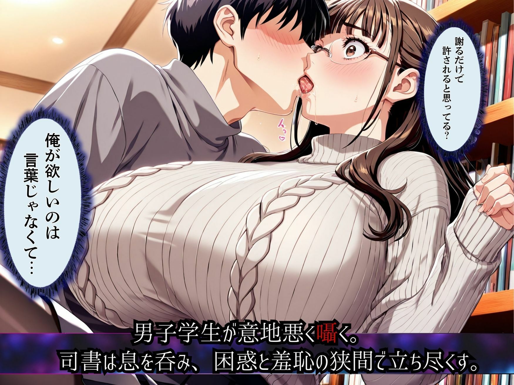 【当たり屋の罠】罪悪感でイイナリSEX・眼鏡セーターの司書図書館編 - サンプル画像 4