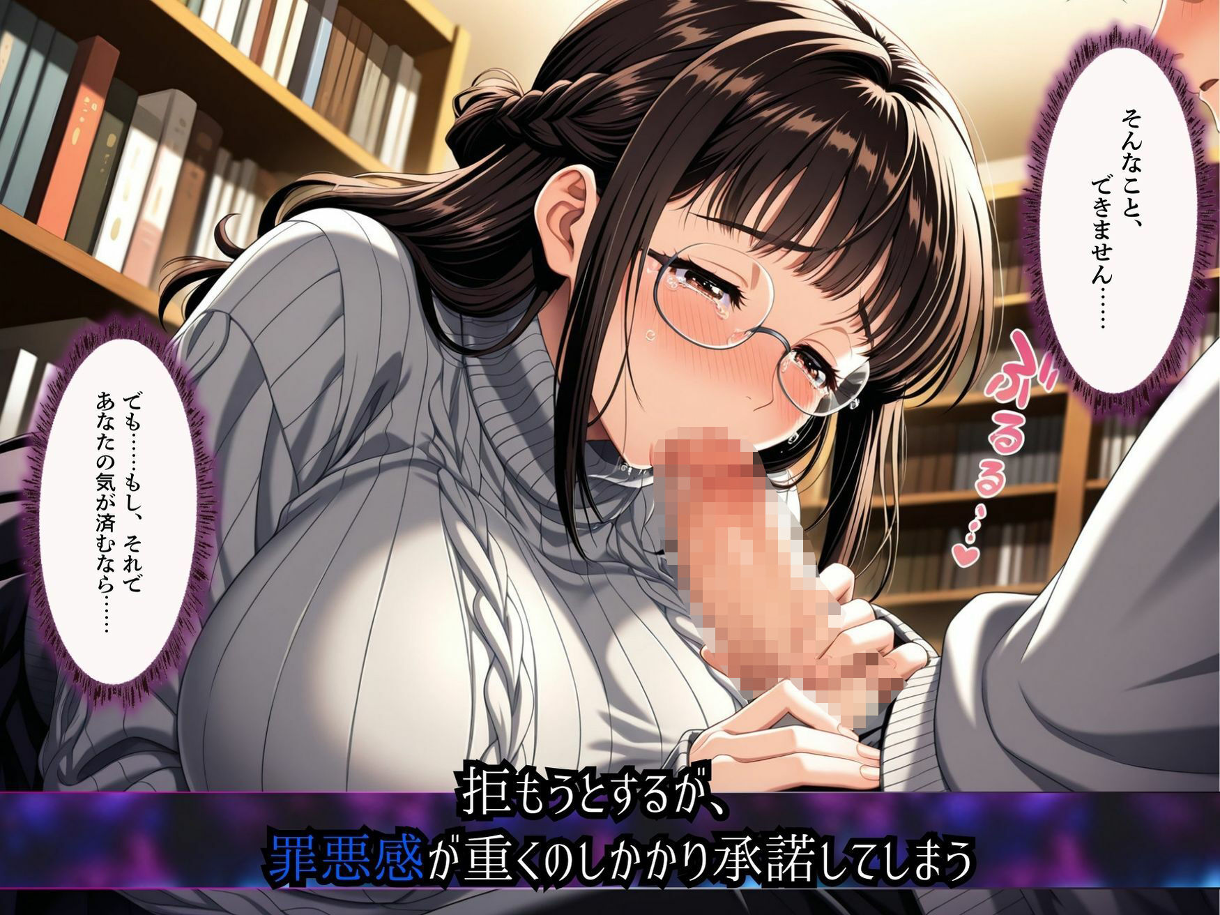 【当たり屋の罠】罪悪感でイイナリSEX・眼鏡セーターの司書図書館編 - サンプル画像 5