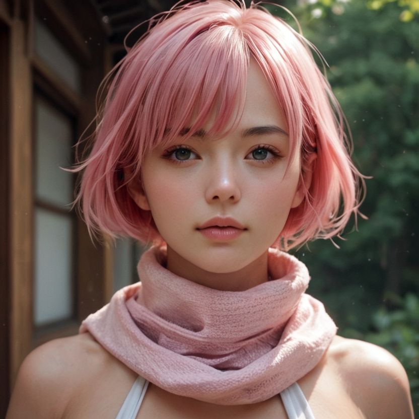 ピンクのショートヘアーのマフラー美女（セリフなし  AI画像集） - サンプル画像 9