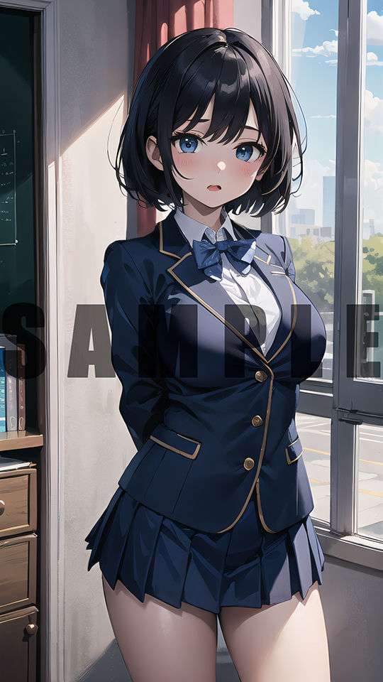 次回作でヤリチンに処女を奪われる清楚系黒髪ショートカット巨乳美少女のグラビア写真集 - サンプル画像 1