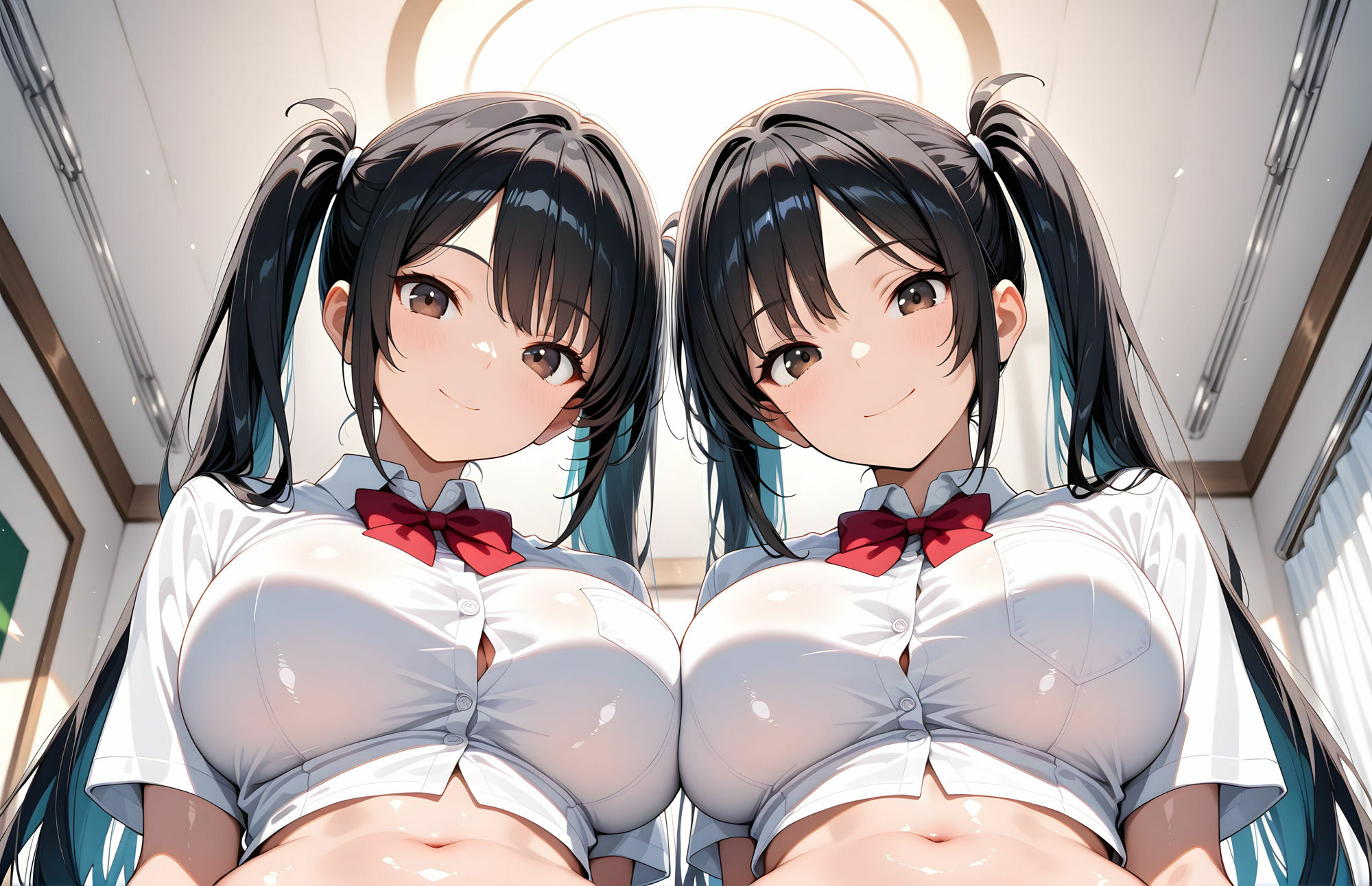 【4Kの高画質】双子の巨乳女子校生〜性教育授業でムラついて二人で男に股がる - サンプル画像 4