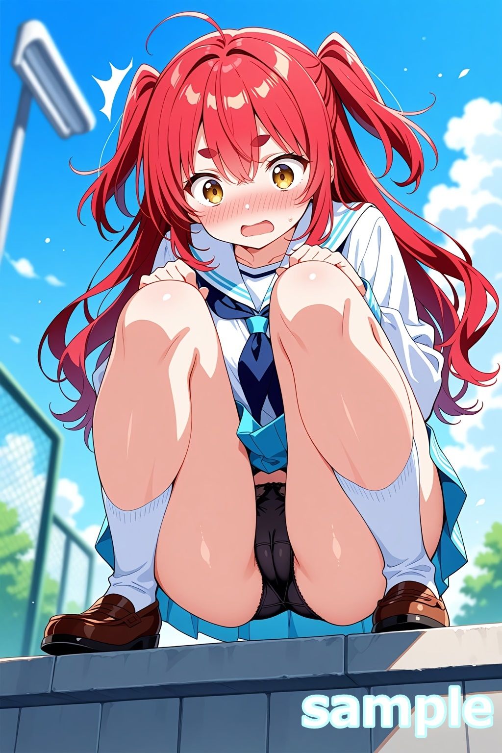 おパンツ拝見イラスト集 〜セーラー服女子校生・しゃがみパンチラ編〜 - サンプル画像 2